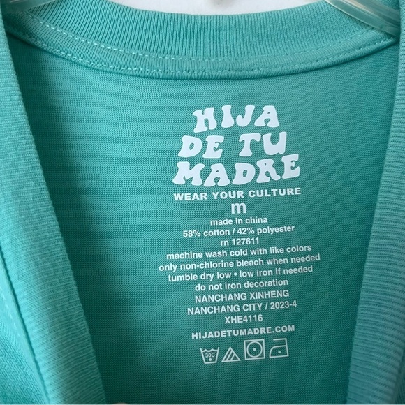 Hija De Tu Madre Teal "Se Habla Spanglish" Crew Neck Tshirt Girls M - Picture 2 of 3
